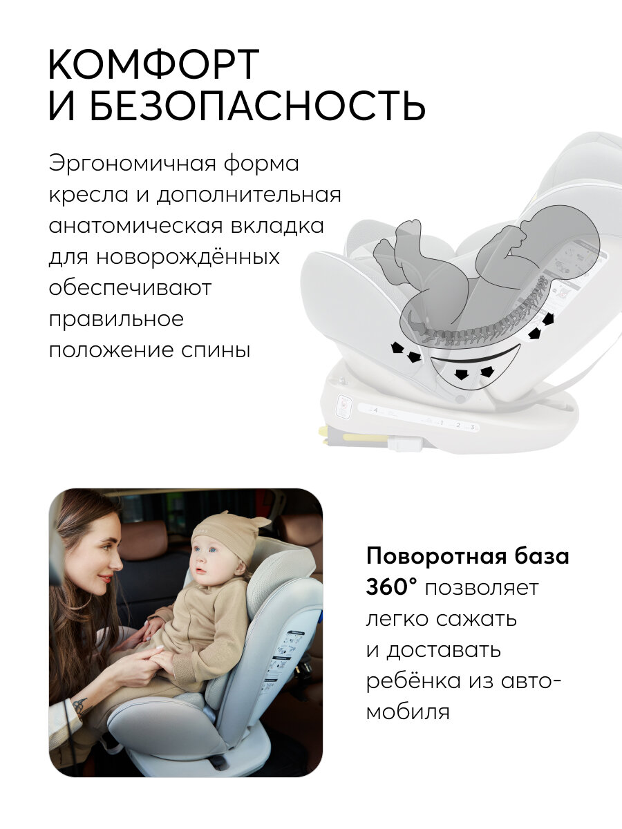 Автокресло детское от 0 до 12 лет Unix Happy Baby группа 0+/1/2/3 (до 36 кг), isofix, поворотная база, темно-серый — фото 1