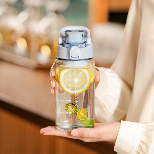 Бутылка для воды, спортивная бутылка, 600 мл, голубая с замком