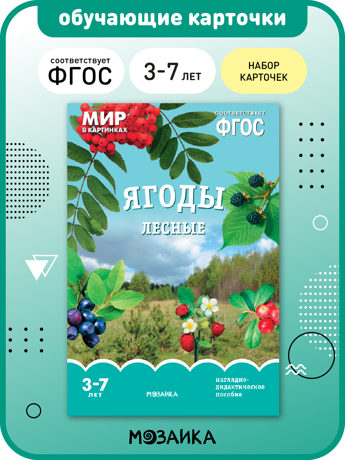 Наглядно дидактическое пособие от рождения до школы для детей 3-7 лет Ягоды лесные Мир в картинках ФГОС