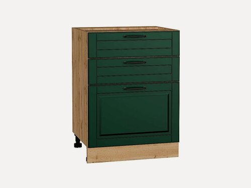 Изображение товара Шкаф нижний с 3-мя ящиками Дублин, цвет фасада Special Green, цвет каркаса Дуб Вотан, 816*600*478 мм
