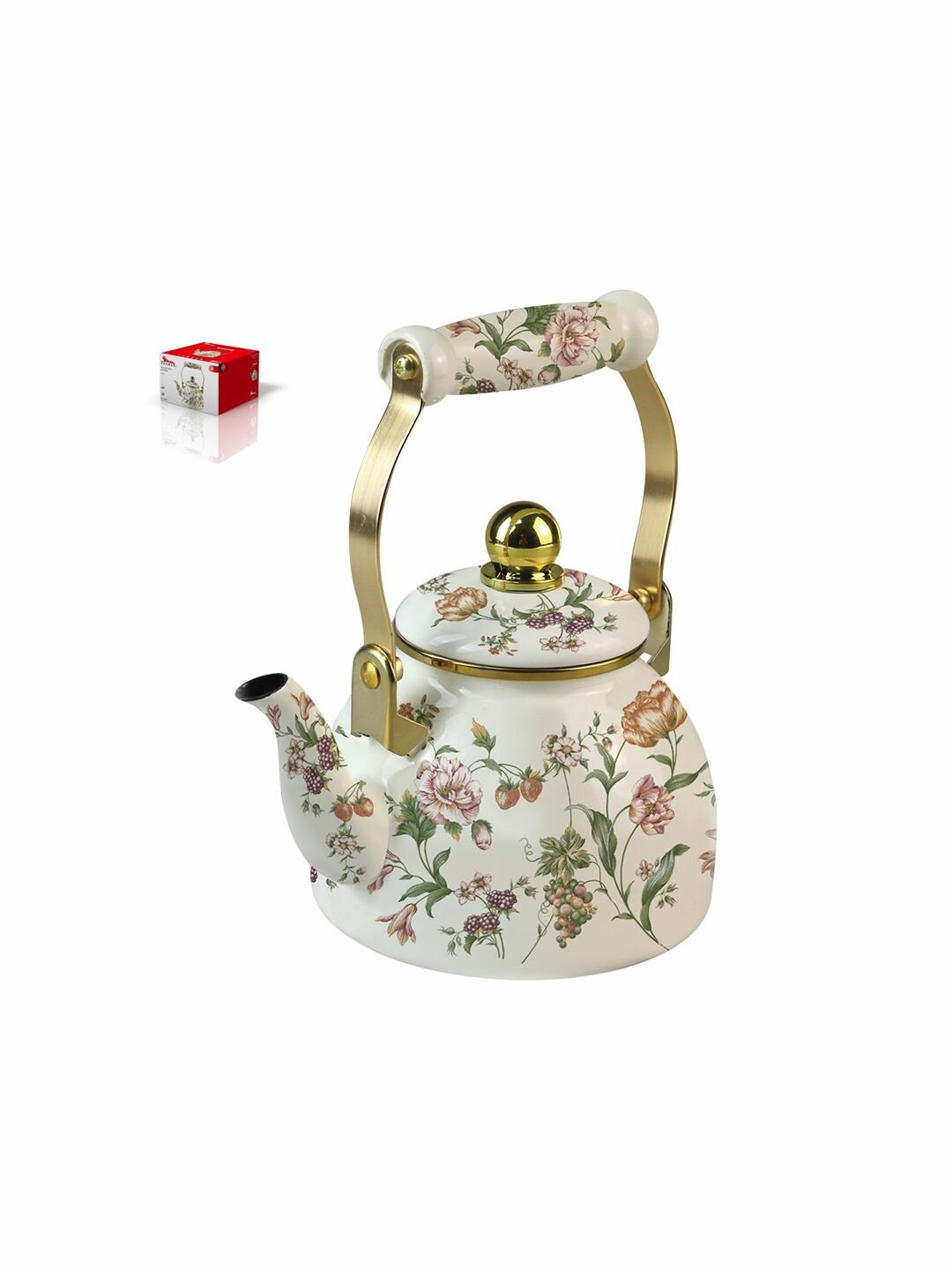 Чайник 1,3 л Bouquet эмал. сталь, съемн. фильтр из нжс, комб. ручкапод золото, внут. эмал. покр.
