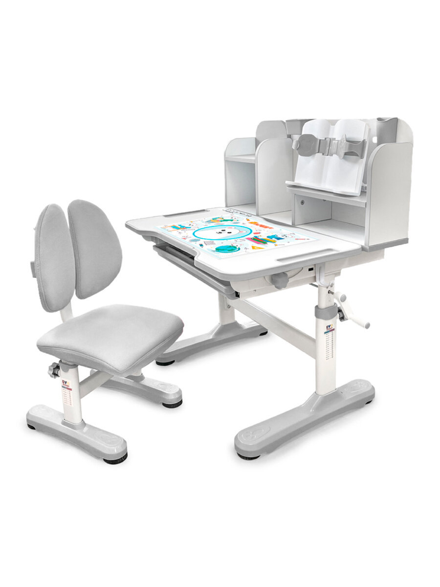 Растущий стол парта и стул детский комплект Ergokids Panda BD-28 серый