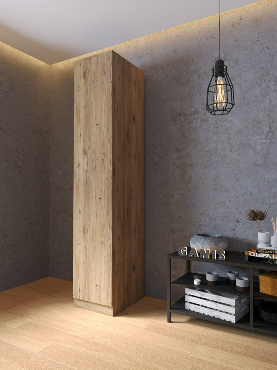 Шкаф Пенал в стиле Лофт модель Бони 30 Дуб вотан (ШхВхГ) 30х220х50см.