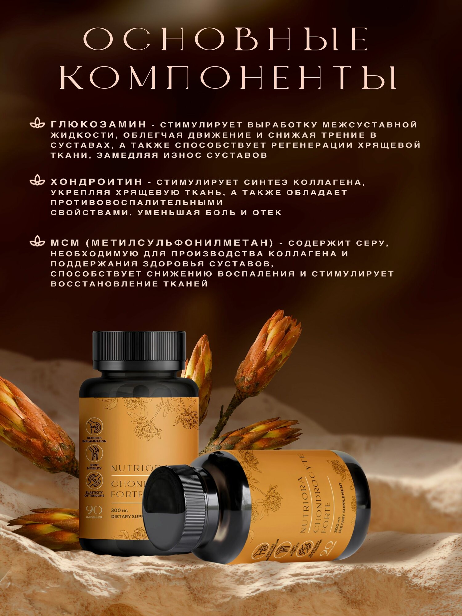 Картинки Хондроцит Форте для суставов и связок (глюкозамин, хондроитин, МСМ), 90 капсул