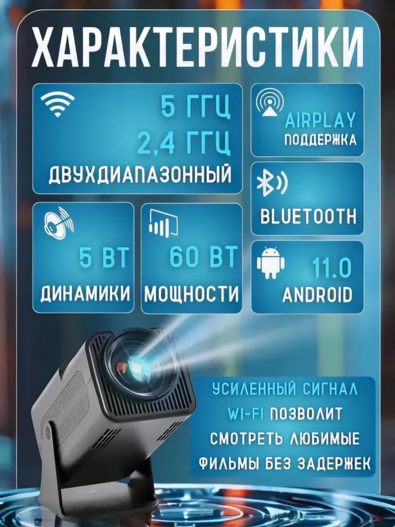Смарт проектор HY320mini, Android 11. Портативный домашний кинотеатр — фото 1