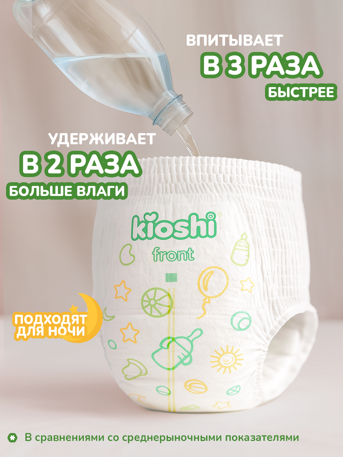 Картинки Трусики-подгузники KIOSHI M 6-11 кг 52 шт для приучения к горшку для мальчиков и девочек, (ks002)