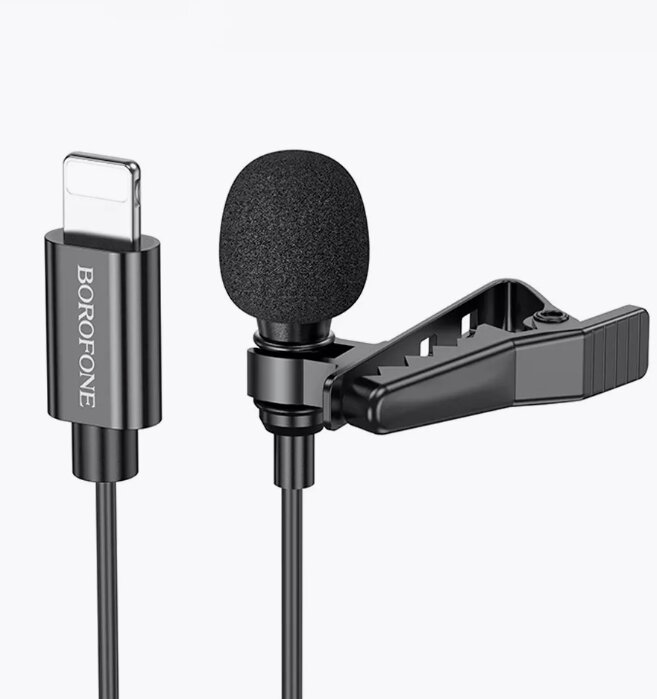 Микрофон петличка проводной Borofone BFK11 для iPhone Lightning черный — фото 1