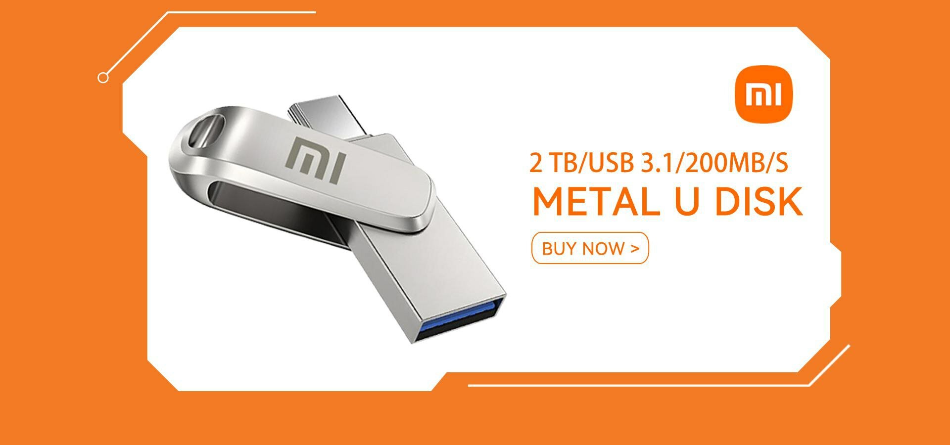 Двусторонняя Флешка XiaoMi 2 ТБ, металлический корпус, с высокой скоростью, прочный