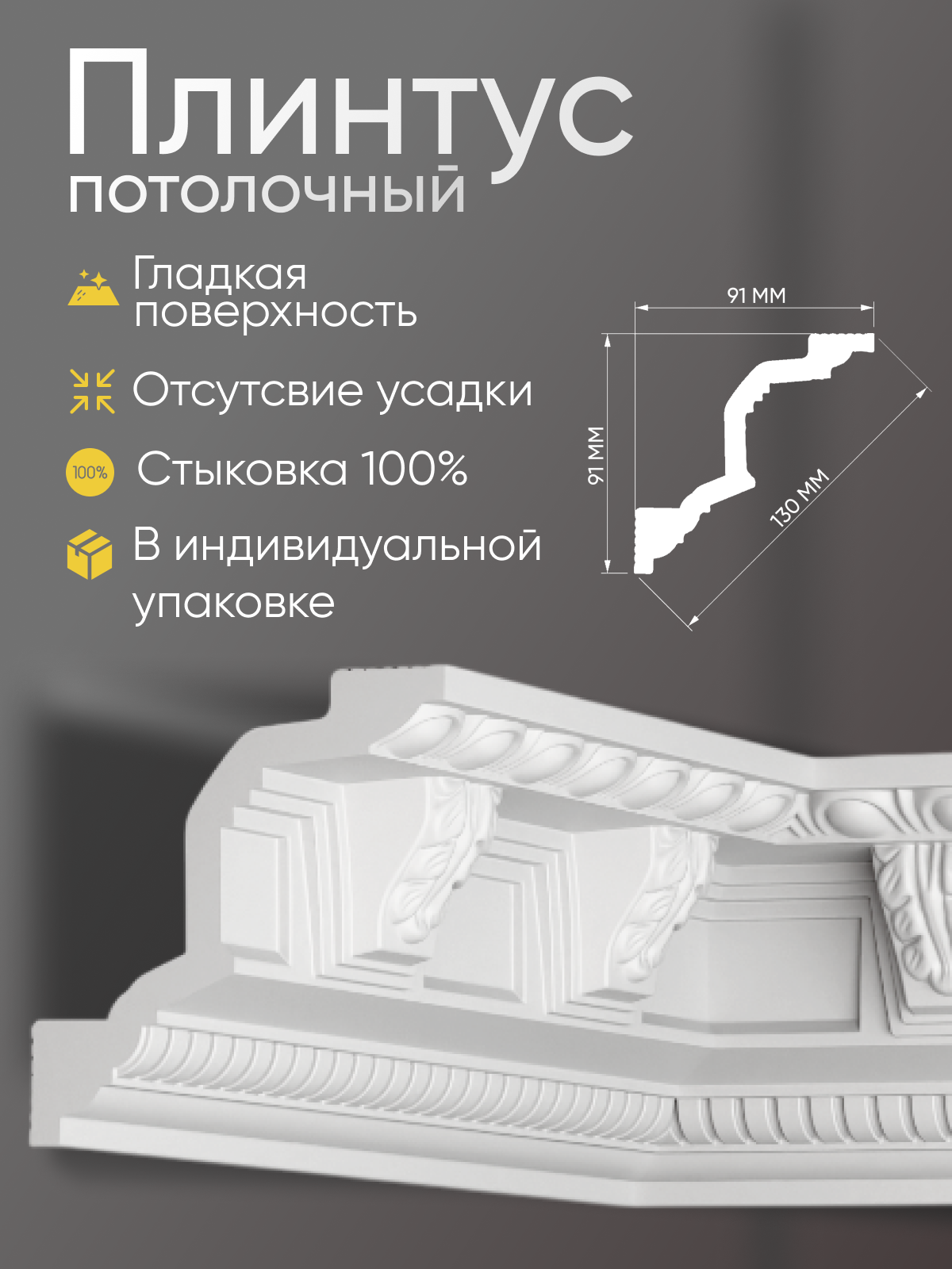 Плинтус потолочный 5 шт GLANZEPOL 200 см пенополистирол белый GP18