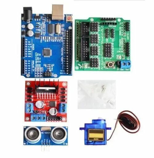 Arduino Набор для сборки и программирования 4WD робота (шасси) с контроллером Arduino UNO отсеком для батареек АА*4 (инструкцию высылаем на почту) (У)