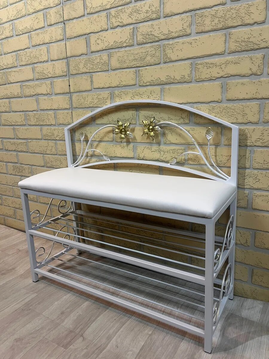 Кованая прихожая, вешалка + банкетка, Студия кованой мебели Нива, цвет белый — фото 1