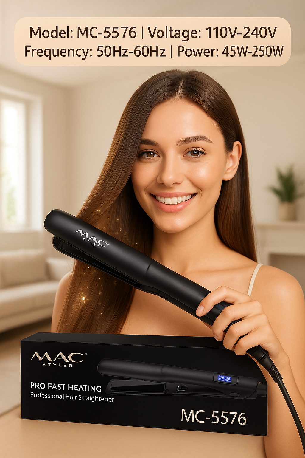Утюжок для выпрямления MAC Stayler, LCD-дисплей, максимальная температура 250 °C