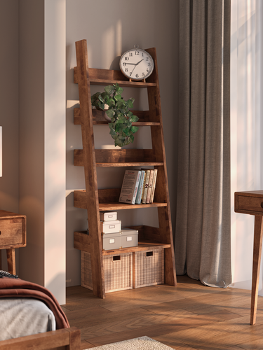 Изображение товара Стеллаж деревянный наклонный CITY Темный дуб, 64х40х179 см, из массива березы, Равновесие