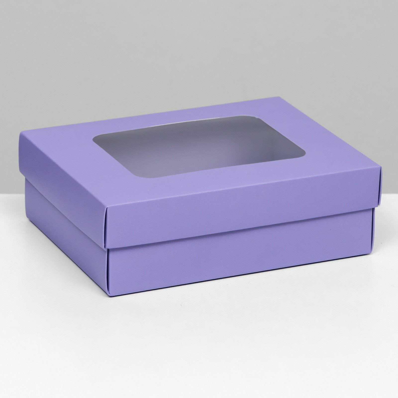 Коробка подарочная складная упаковка крышка-дно с окном сиреневая 16.5x12.5x5.2 см 5 шт.