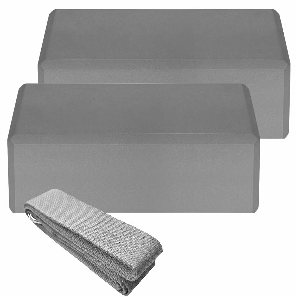 Набор для йоги: 2 штуки блоков из EVA 1 штука ремня из хлопка для йоги пилатеса медитации цвета: фиолетовый розовый синий черный оранжевый зеленый серый размер блока: 23*15*8 см ремень: 183*3.8 см