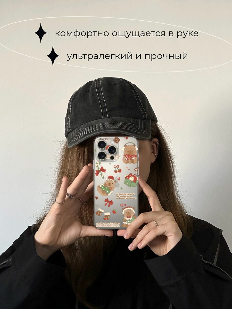 Чехол на Apple iPhone 16 Pro Max / Айфон 16 Про Макс с принтом "Капибара перед рождеством", прозрачный — фото 1