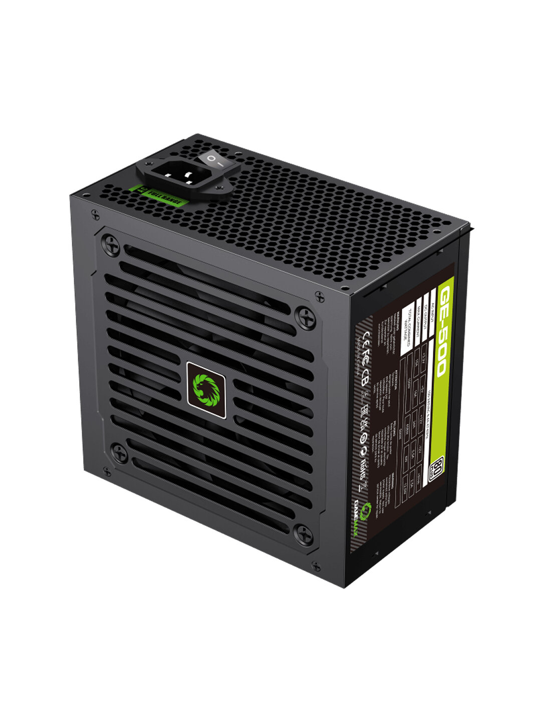 Блок питания GameMax GE-500 ECO, ATX, 500Вт, PFC, APFC, 80Plus, 1 вентилятор, 12см — фото 1