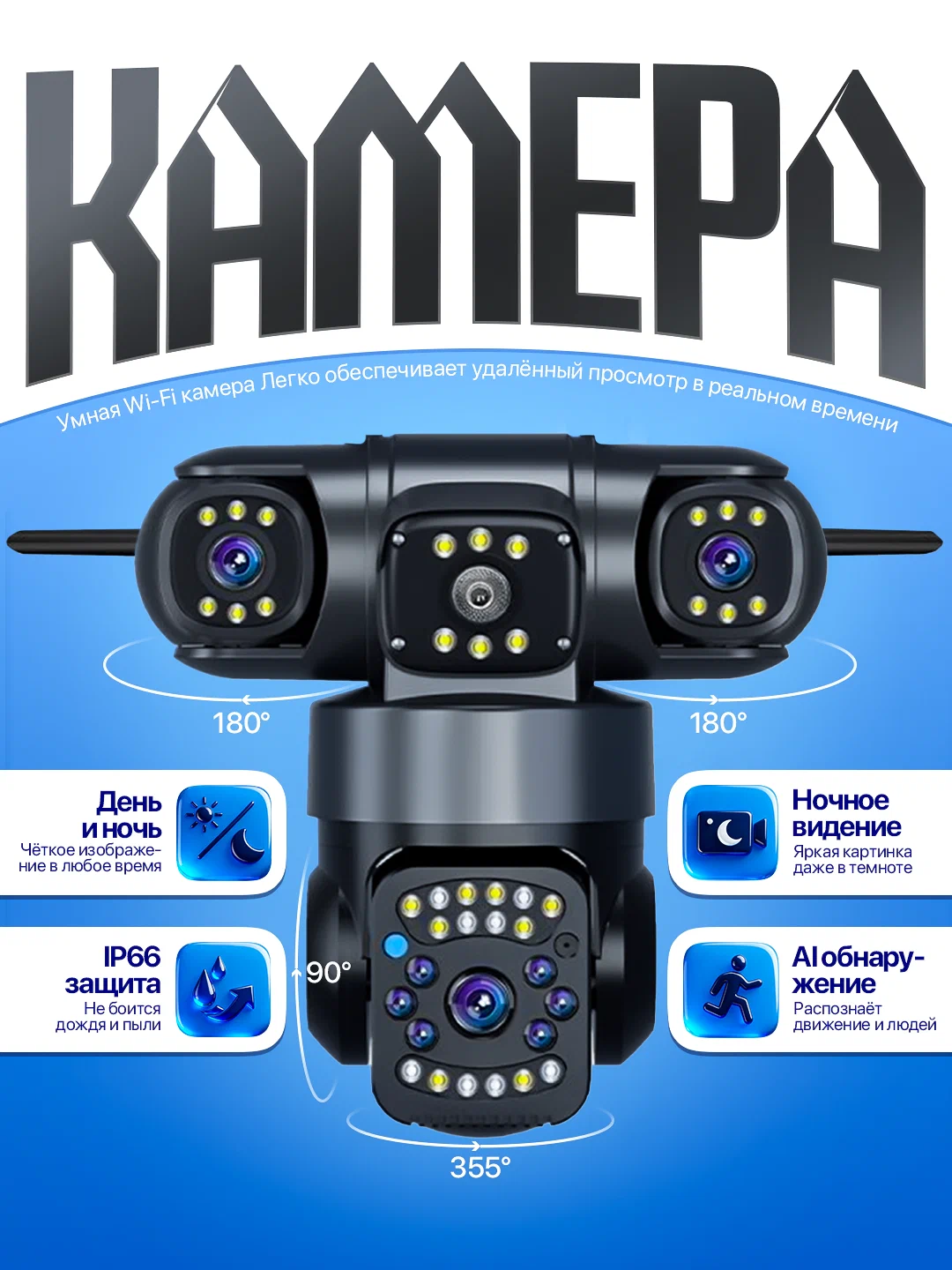 Wi-Fi Smart Camera V380-SQM11 – беспроводная умная камера с ночным видением и защитой IP66