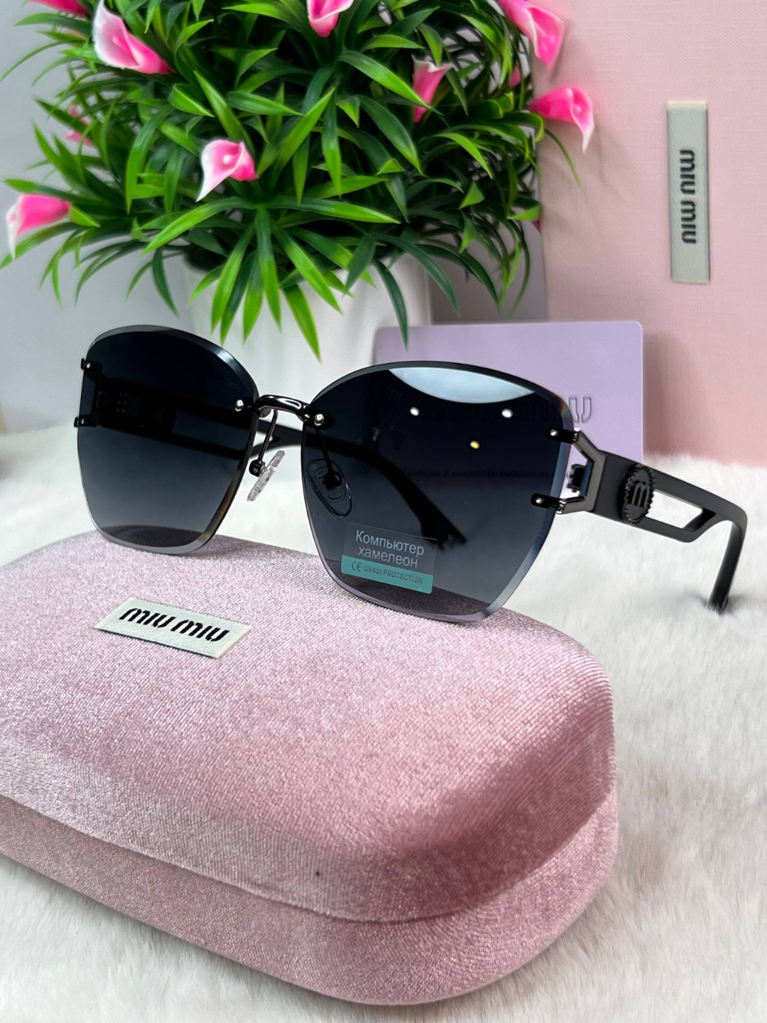 Солнцезащитные очки Miu Miu, голубой, — фото 1