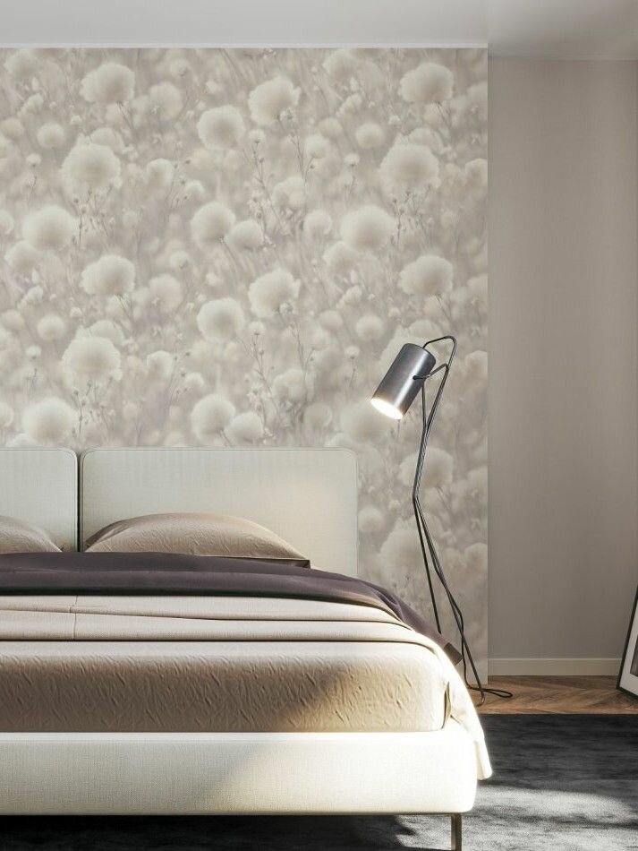 Обои винил горячего тиснения моющиеся на флизелиновой основе Marvig Хлопок 1.06м х 10.05м цветы хлопка цвет светло-бежевый 00104309