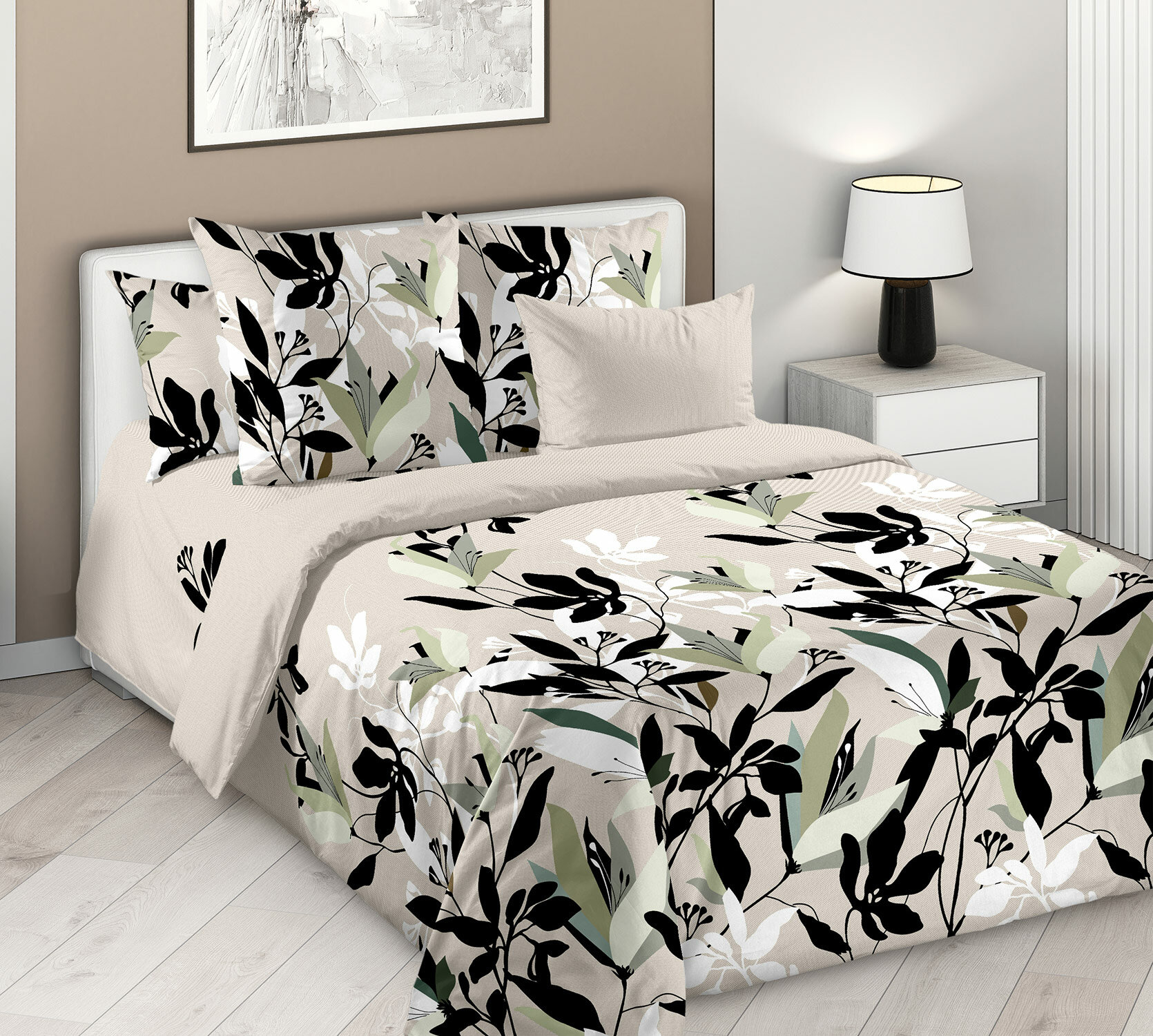 Постельное Белье 1.5-спальное Зима-Лето (70х70) "Бриена 1 беж О+О" Перкаль