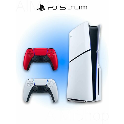 фото Игровая приставка sony playstation 5 slim с дисководом + 2 геймпад (красный, volcanic red)