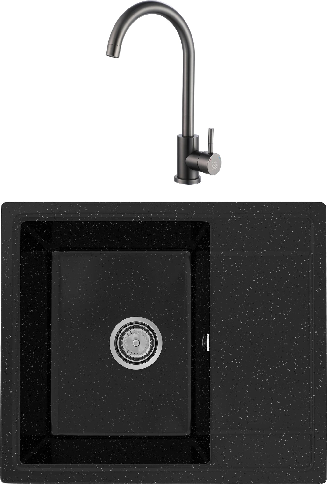 Комплект Мойка Practik PR-M 575-004 черный оникс / Смеситель РМС Sus124pvd 017F черный