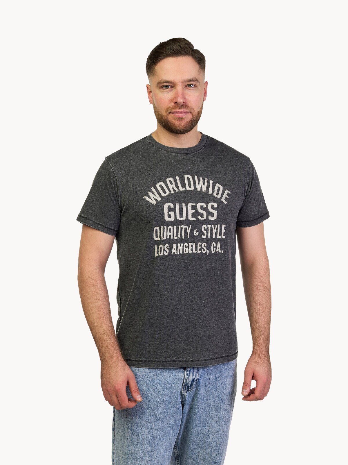 Футболка GUESS SS CN WORLDWIDE BURNOUT TEE, размер XL, черный