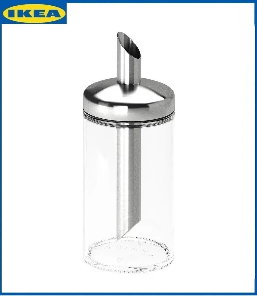 IKEA Сахарница с дозатором, 1 шт, прозрачное стекло и нержавеющая сталь, 15 см
