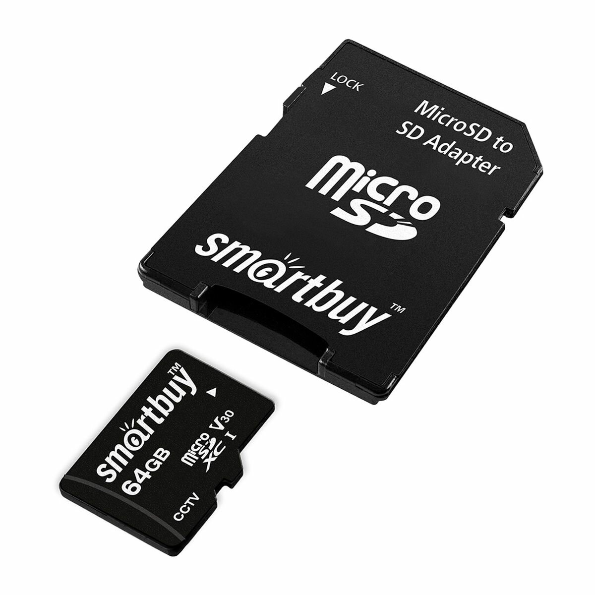 2 шт. Карта памяти SmartBuy MicroSDXC 64GB UHS-1, Class 10, скорость чтения 95Мб/сек, для видеонаблюдения (с адаптером SD)