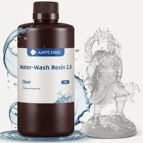 Изображение товара Фотополимерная водосмываемая смола Anycubic Water Wash Resin+ 2.0 прозрачная, 1кг.