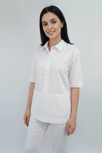 Изображение товара Медицинская блузка Вилан, женская, твил-тиси, стрейчевая, белая