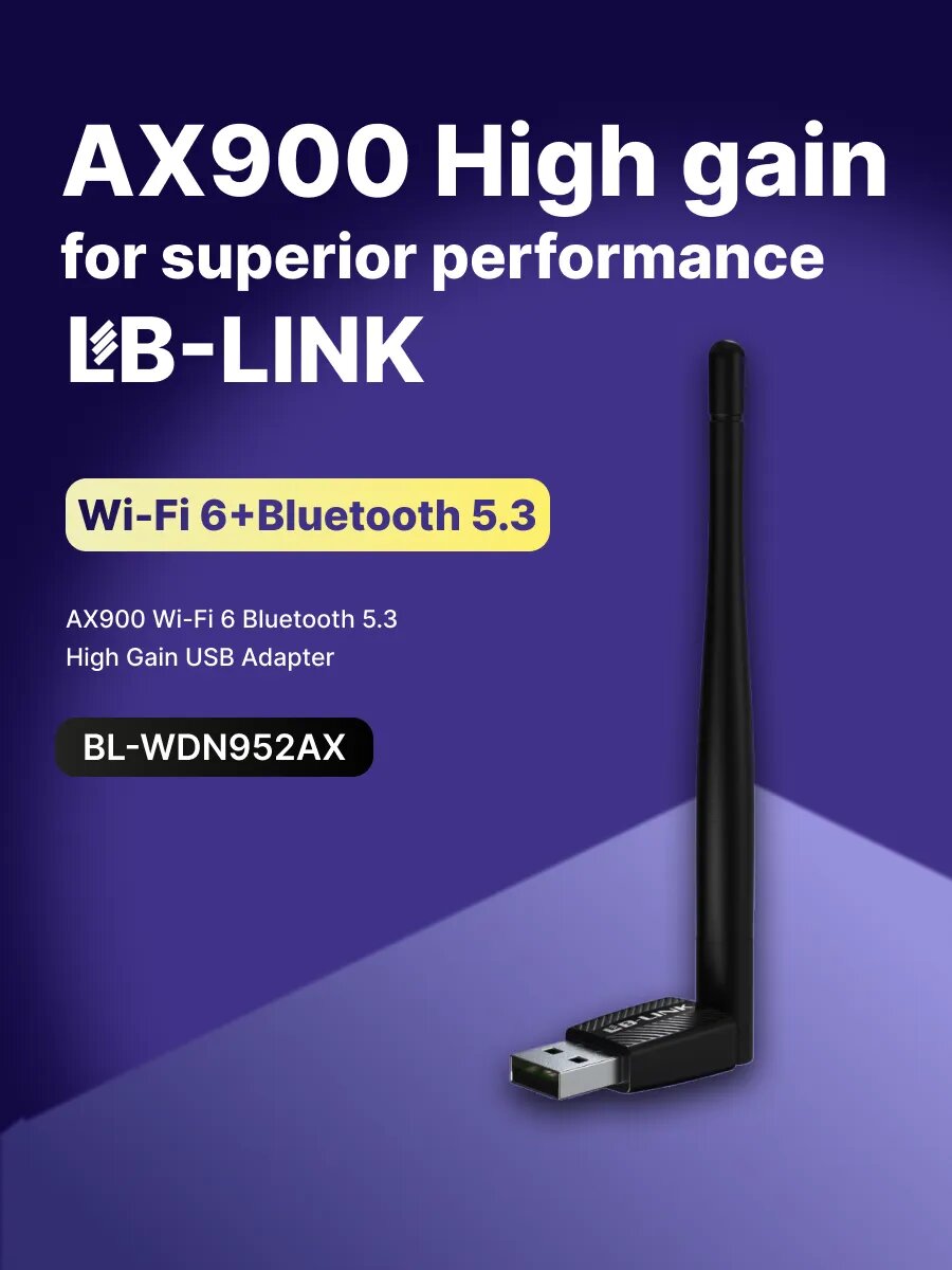Wifi адаптер LB-Link, AX900+, Wifi-6 двухдиапазонный, USB, для компьютера и ноутбука