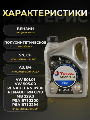 Изображение товара Масло моторное TOTAL QUARTZ 7000 10W40 полусинтетика 4 л 11020501