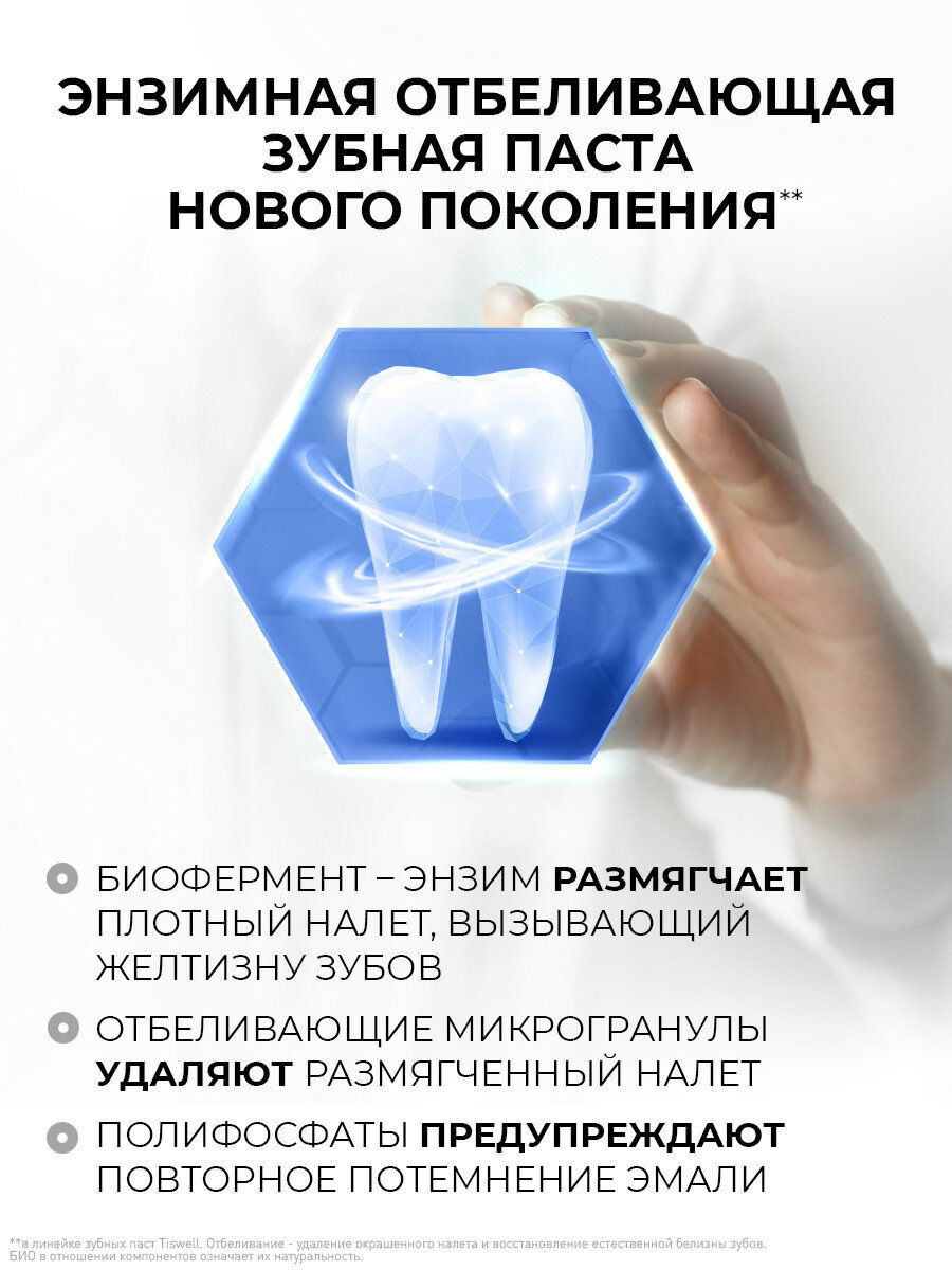 Системы Отбеливания Зубов Xiaomi TISWELL Зубная паста отбеливающая с фтором и кальцием, энзимная от камня и темного налета, 110 гр