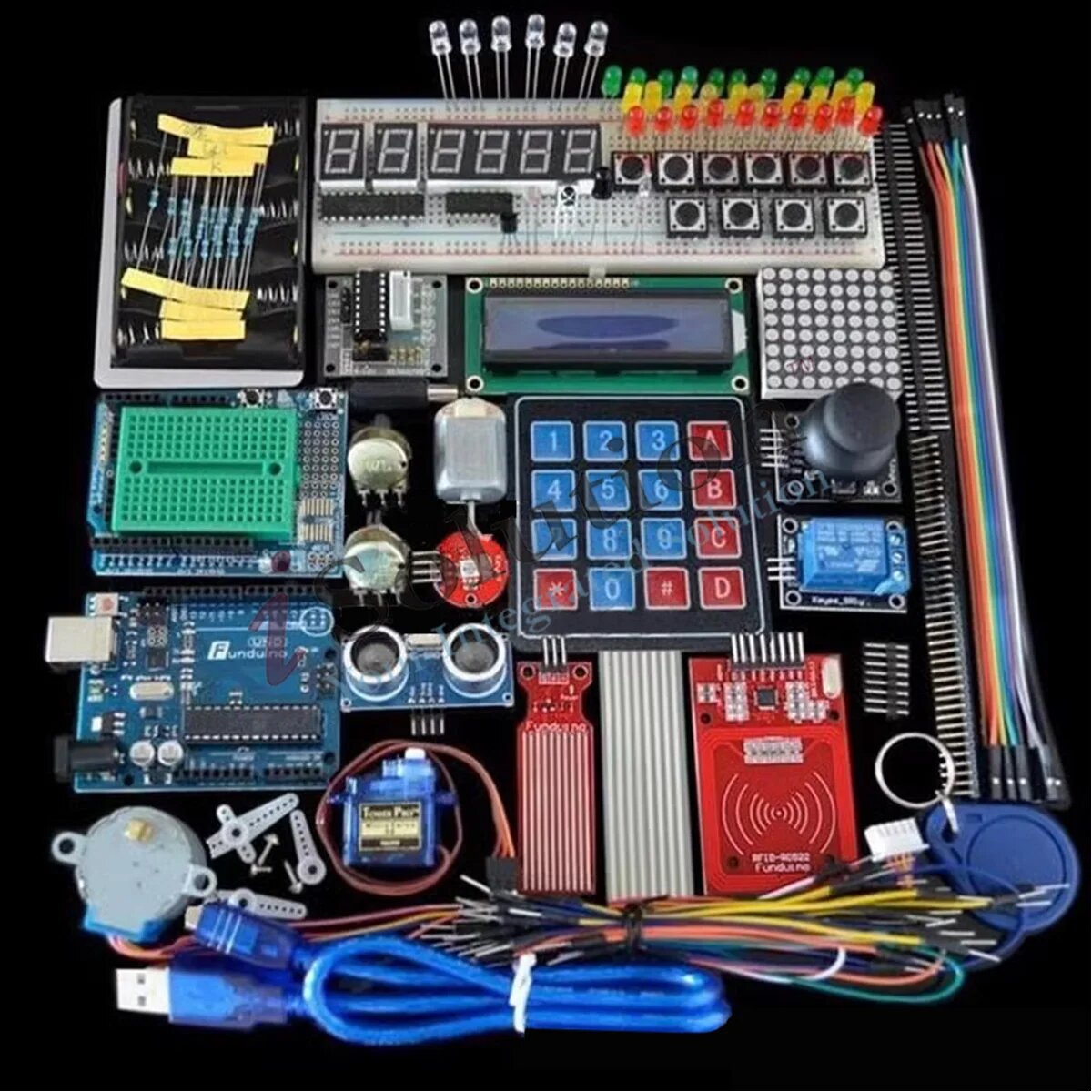 Стартовый комплект для Arduino UNO R3 4X4, комплект макетной платы с кнопочным шаговым двигателем, сервопривод 1602, ЖК-дисплей, Starter Kit — фото 1
