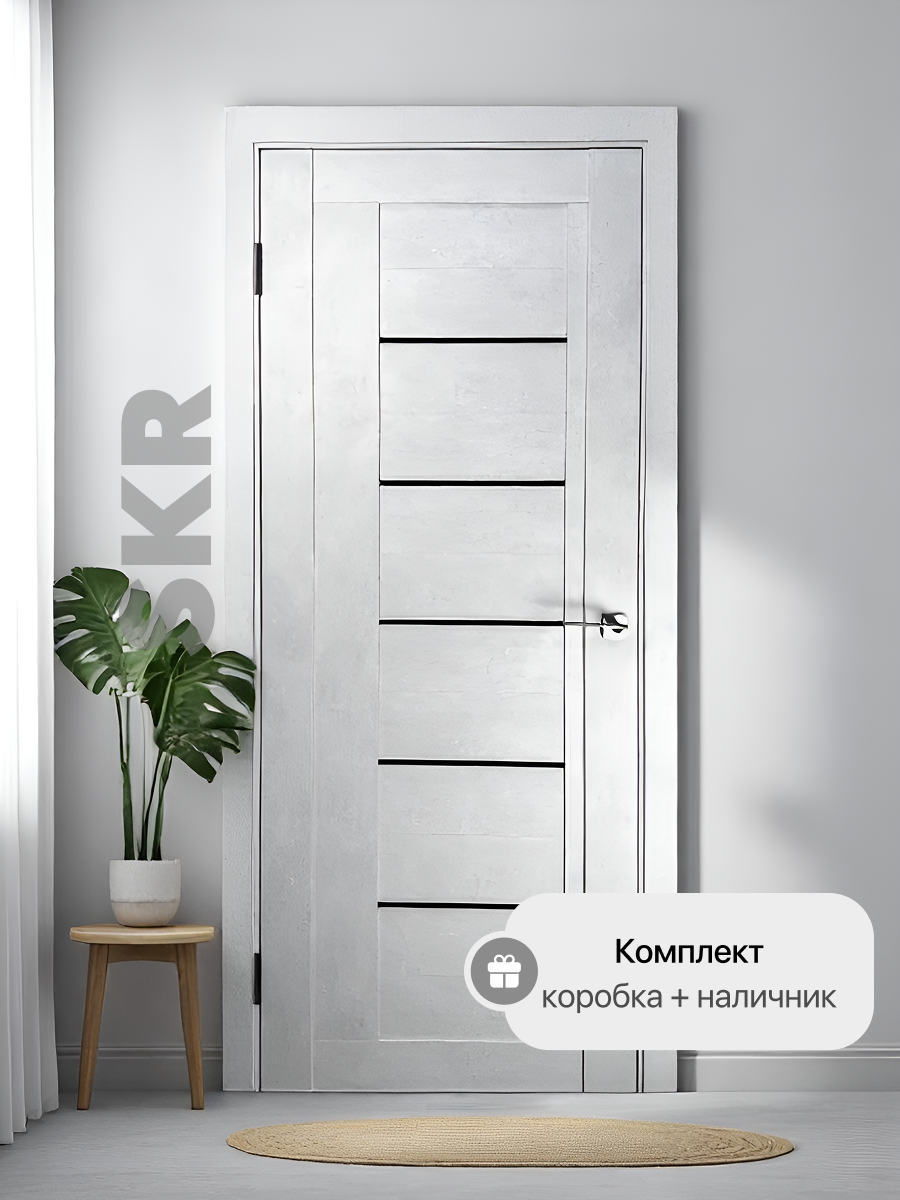 Дверь межкомнатная "ЭКО модуль 4" с коробкой и наличником, цвет: бетон светлый, 80х200 см