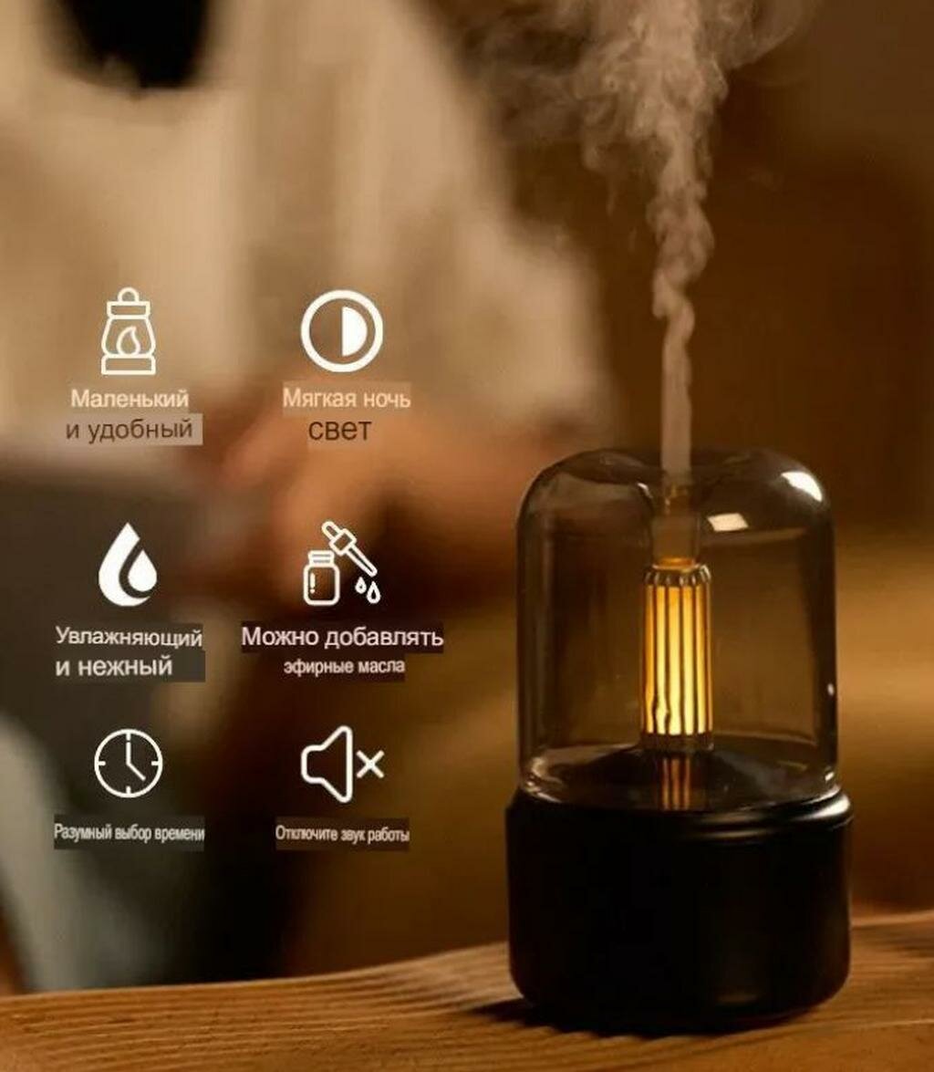 Увлажнитель для воздуха / Светодиодный ночник, до 40 кв. м, цвет черный
