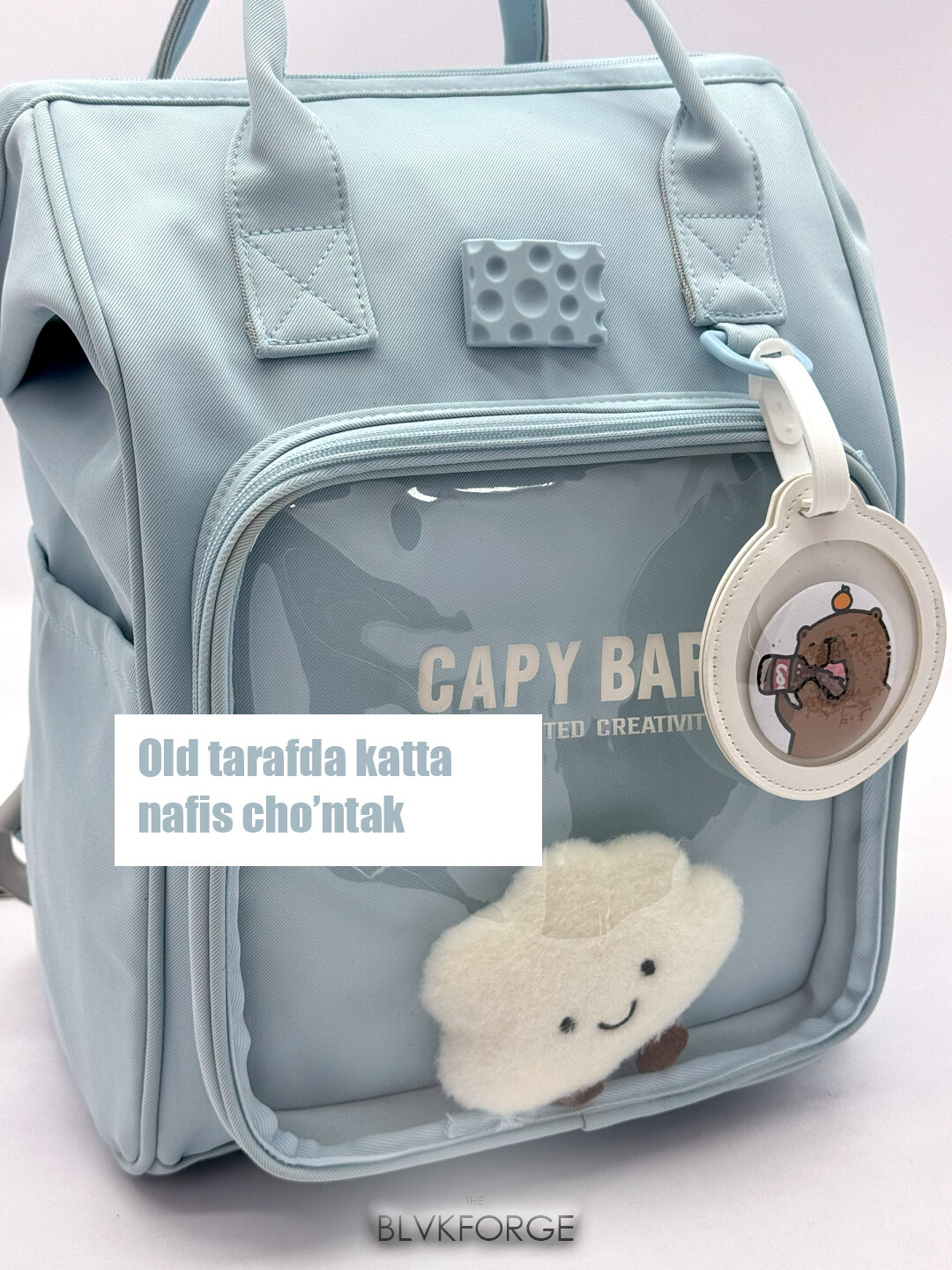 Сумка-рюкзак  Сумка-рюкзак для мам, с полужестким каркасом, фактура матовая, гладкая, голубой — фото 1