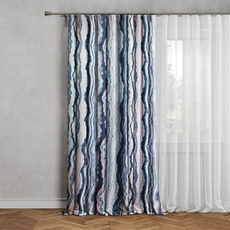 Штора на ленте димаут Мрамор 150x280 см цвет синий