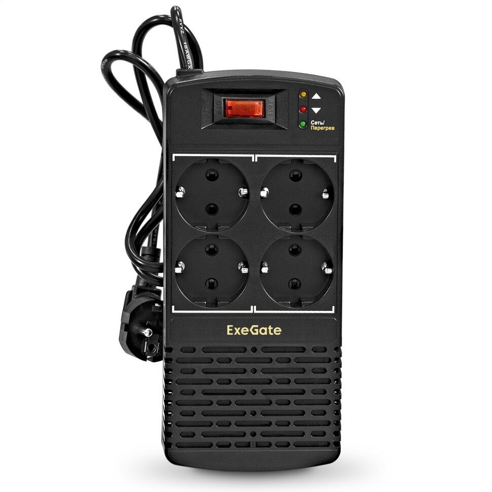 Стабилизатор ExeGate Power AD5000-500 (500ВА, вход 150-280В, выход 220В±10%, КПД 98%, 5 уровней защиты, 4*Schuko, возможность настенного крепления, RTL) (EP285941RUS) — фото 1