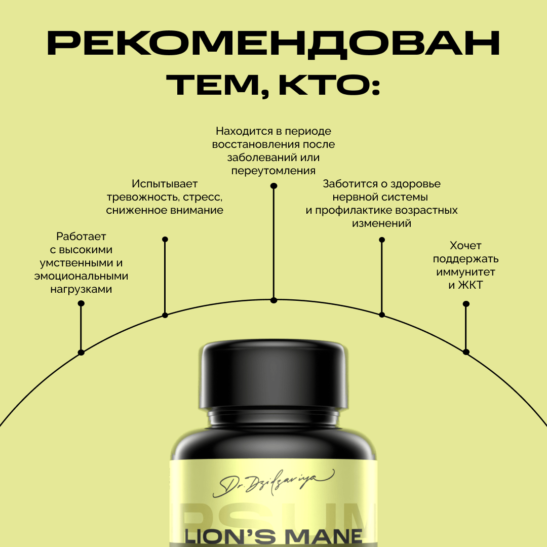 Ноотропы IPSUM / Ежовик (Ежевик) гребенчатый мицелий 60 капсул / Lions mane, природный ноотроп