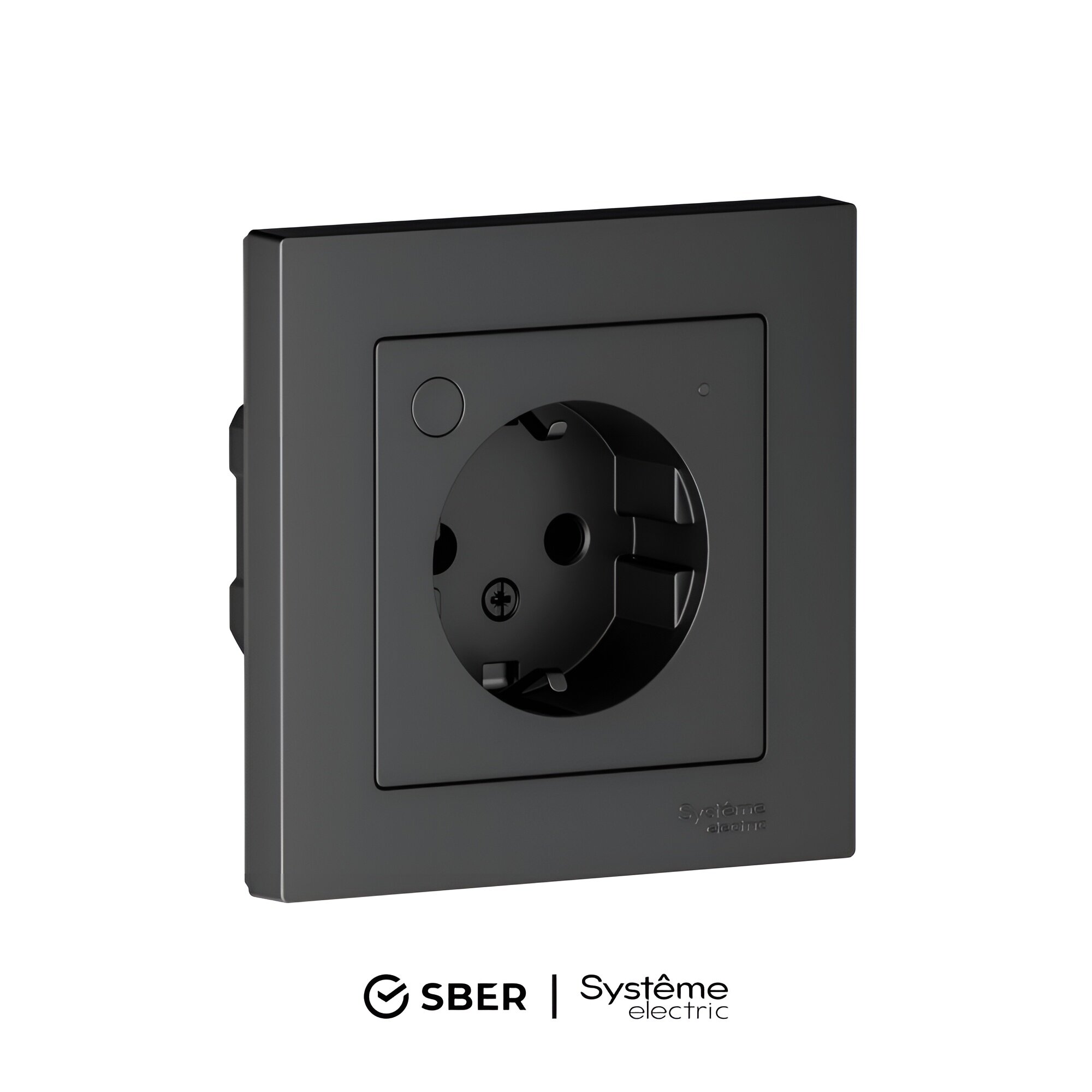 Розетка умная с заземлением и шторками AtlasDesign Smart, Zigbee 3.0, цвет карбон, SBER Systeme Electric ATN001045Z