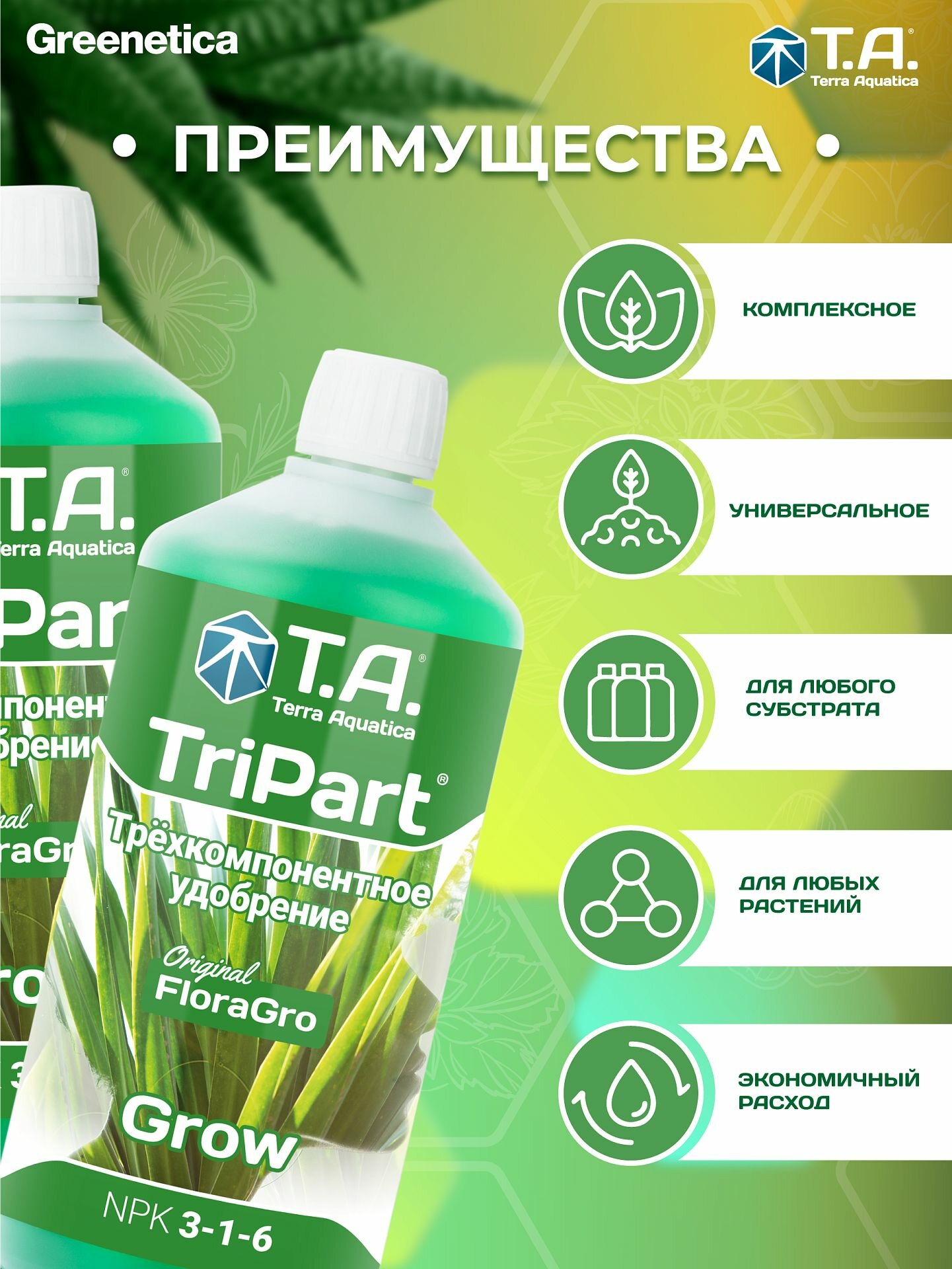 Удобрение TriPart Grow 1 л GHE Flora Series / Минеральное комплексное универсальное 1000 мл — фото 1
