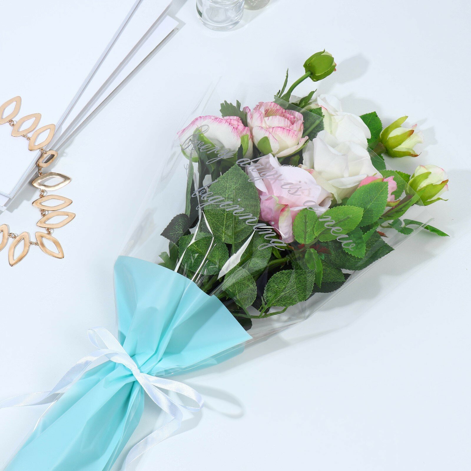 Пакет для цветов «Every day is a new beginning» голубой 30 х 10 х 45 см