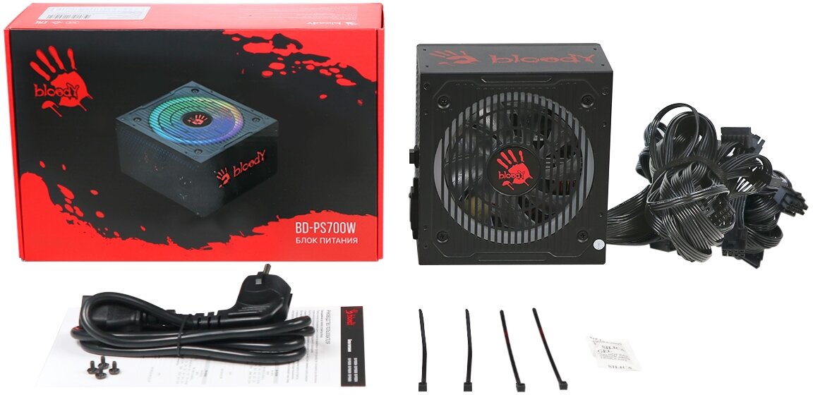 Блок питания BLOODY BD-PS700W RGB, 700Вт, 120мм, черный, retail [bd-ps700w-r]
