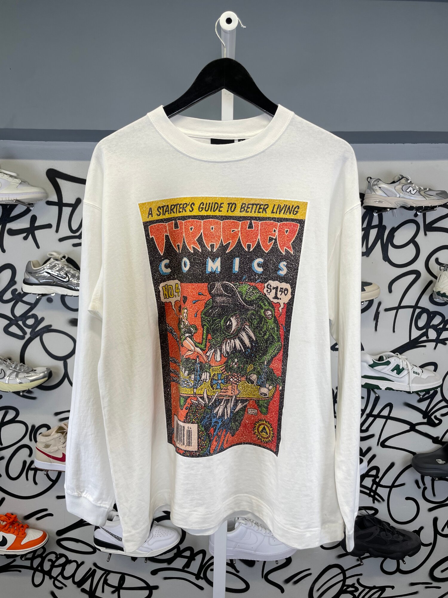 Лонгслив THRASHER THRASHER LONG SLEEVE SKATE JAPAN COMICS RED LOGO, размер M, , white/red