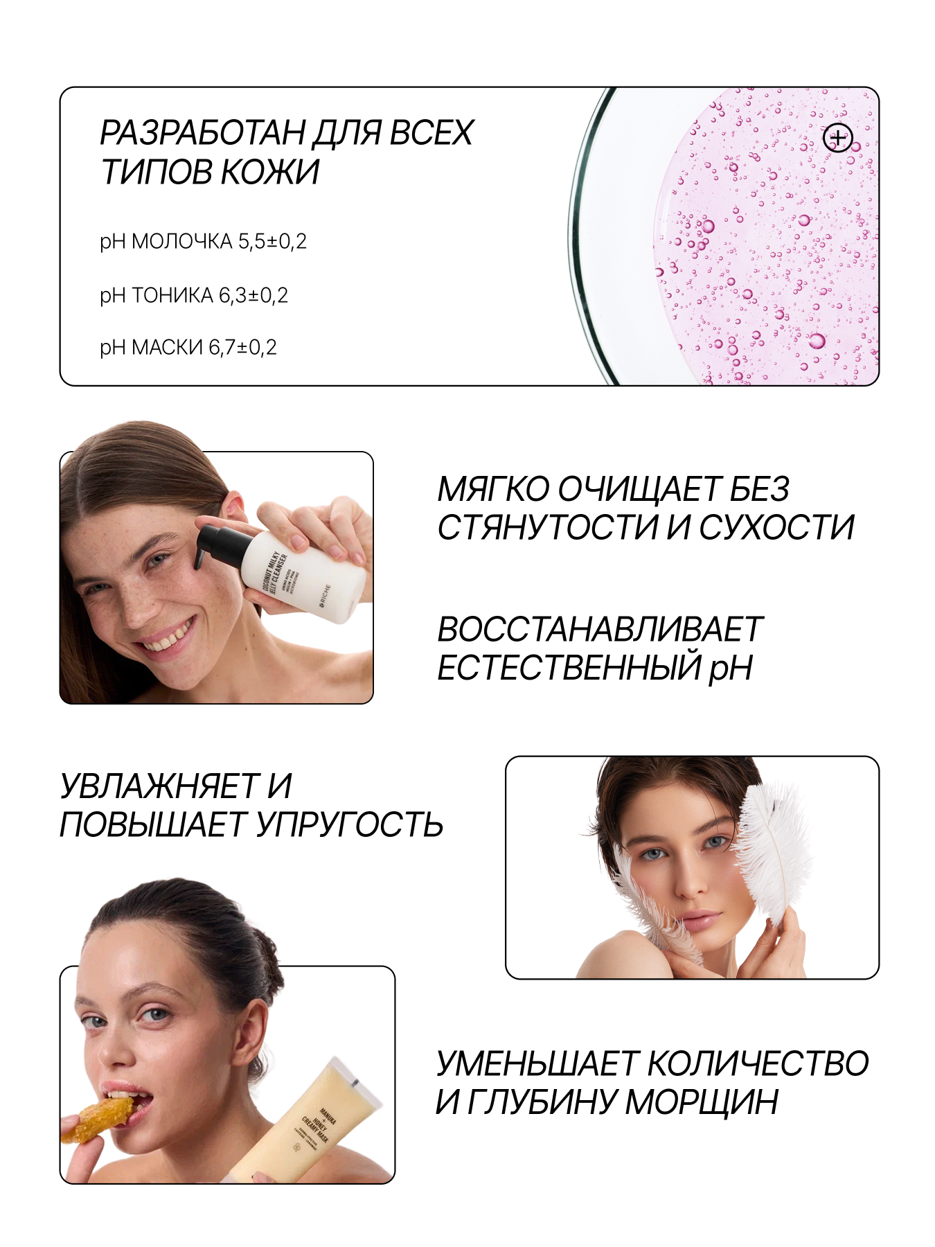Картинки RICHE Омолаживающий набор для лица: молочко для умывания + тоник + питательная лифтинг - маска