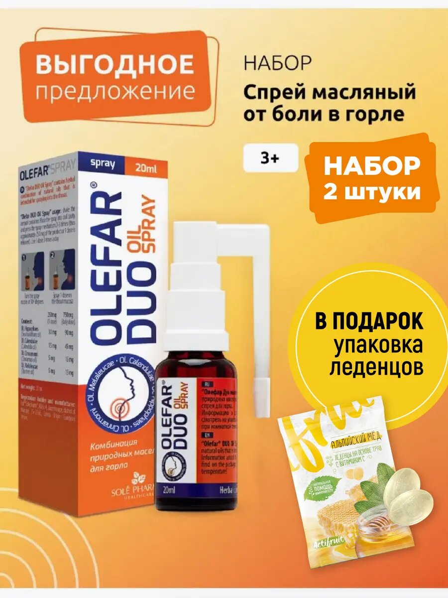 Спрей от боли в горле и кашля 1+1