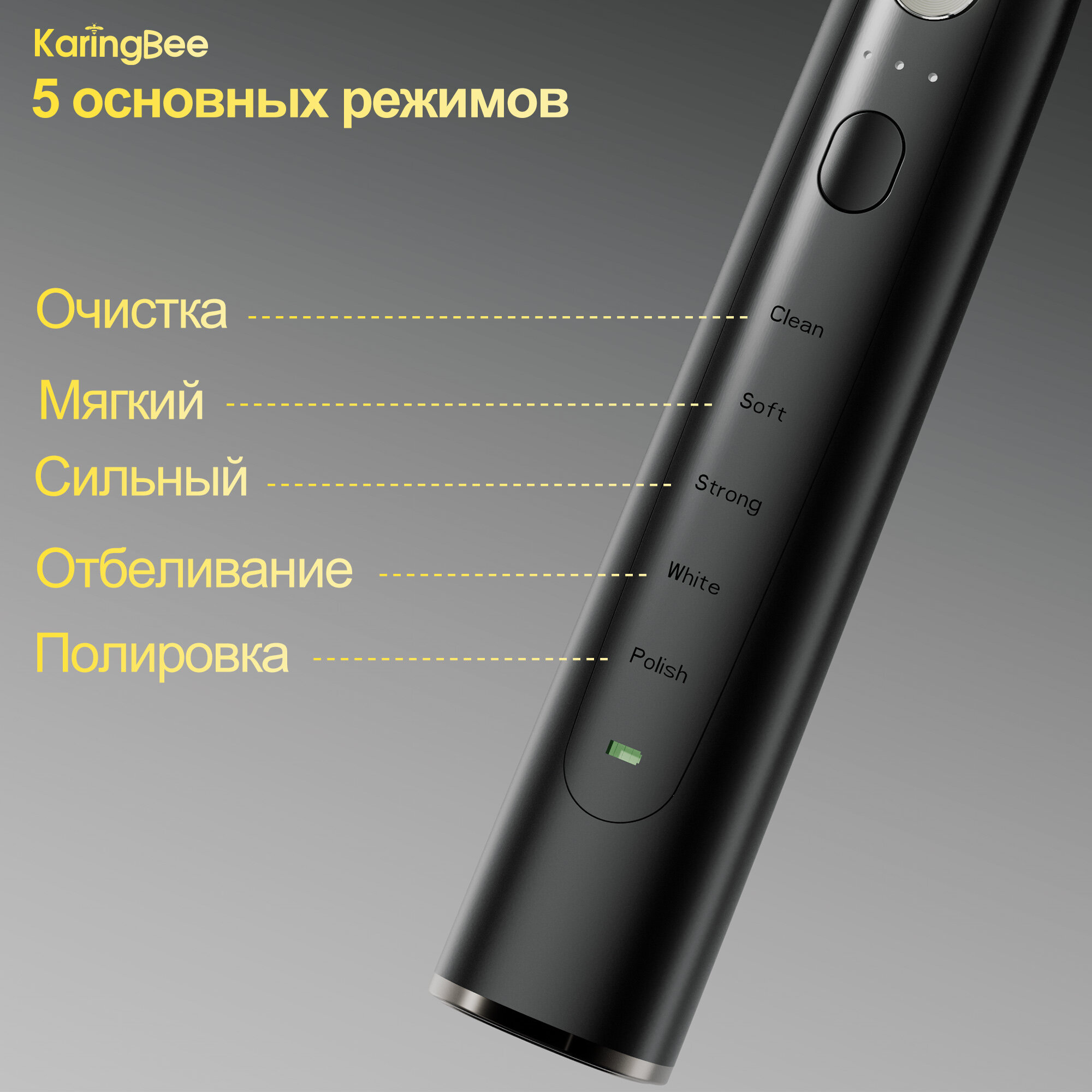 Изображение Зубная щетка KaringBee KB-R105, электрическая, звуковая, для взрослых и детей, черная